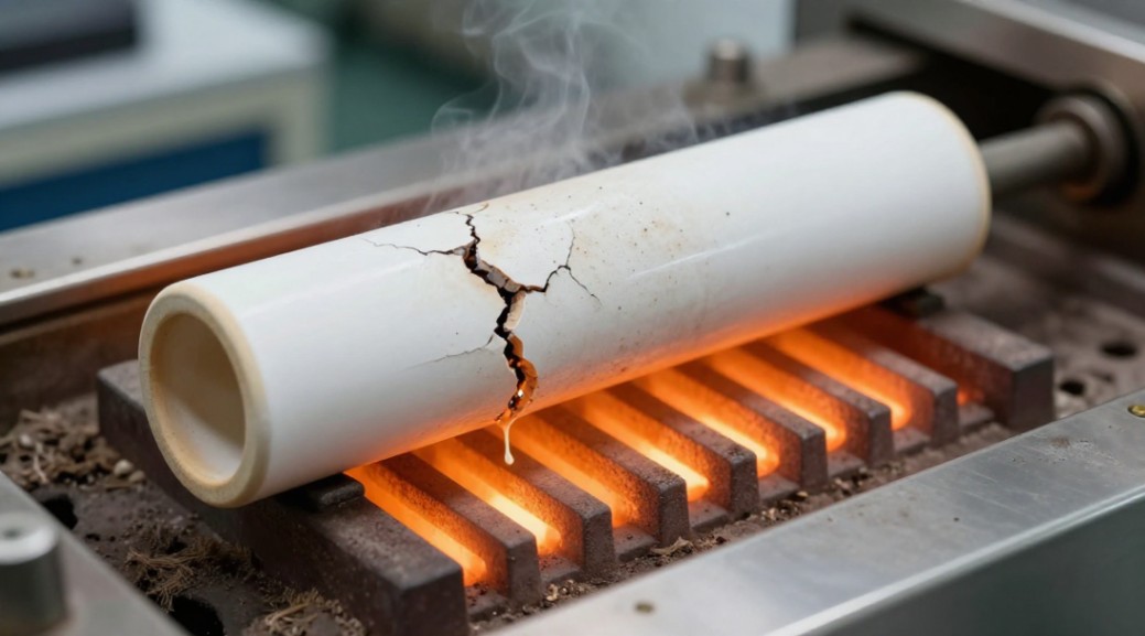 Improper closed end alumina tube causing contamination and heating element damage.